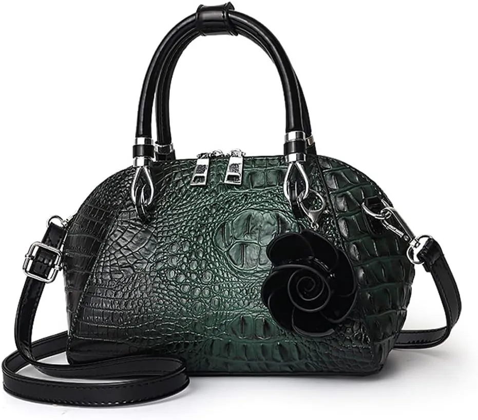 ® Women Handbag Rose Pendant Crossbody Bag Crocodile Top Handle Bag Vintage Shoulder Bag Shell Bag