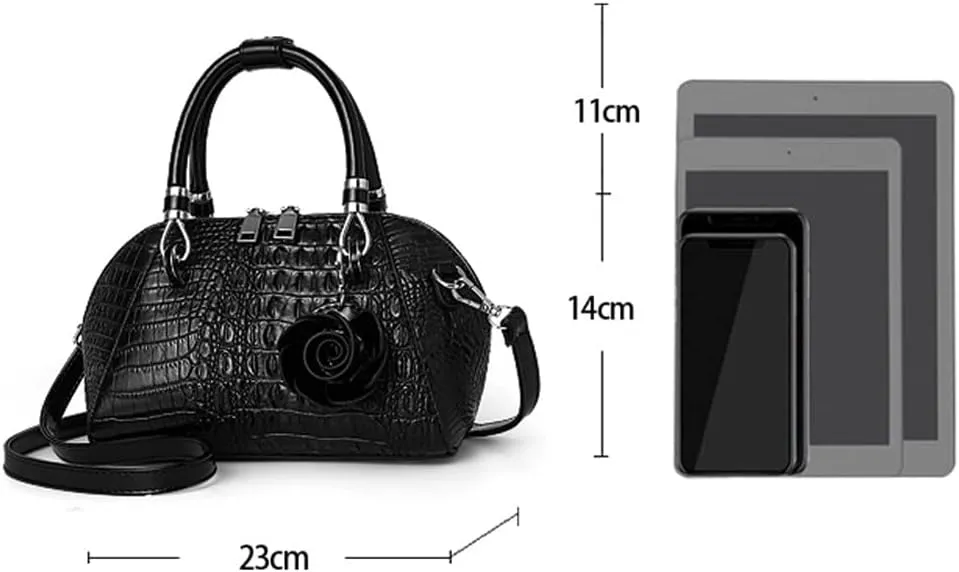 ® Women Handbag Rose Pendant Crossbody Bag Crocodile Top Handle Bag Vintage Shoulder Bag Shell Bag