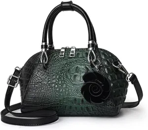® Women Handbag Rose Pendant Crossbody Bag Crocodile Top Handle Bag Vintage Shoulder Bag Shell Bag