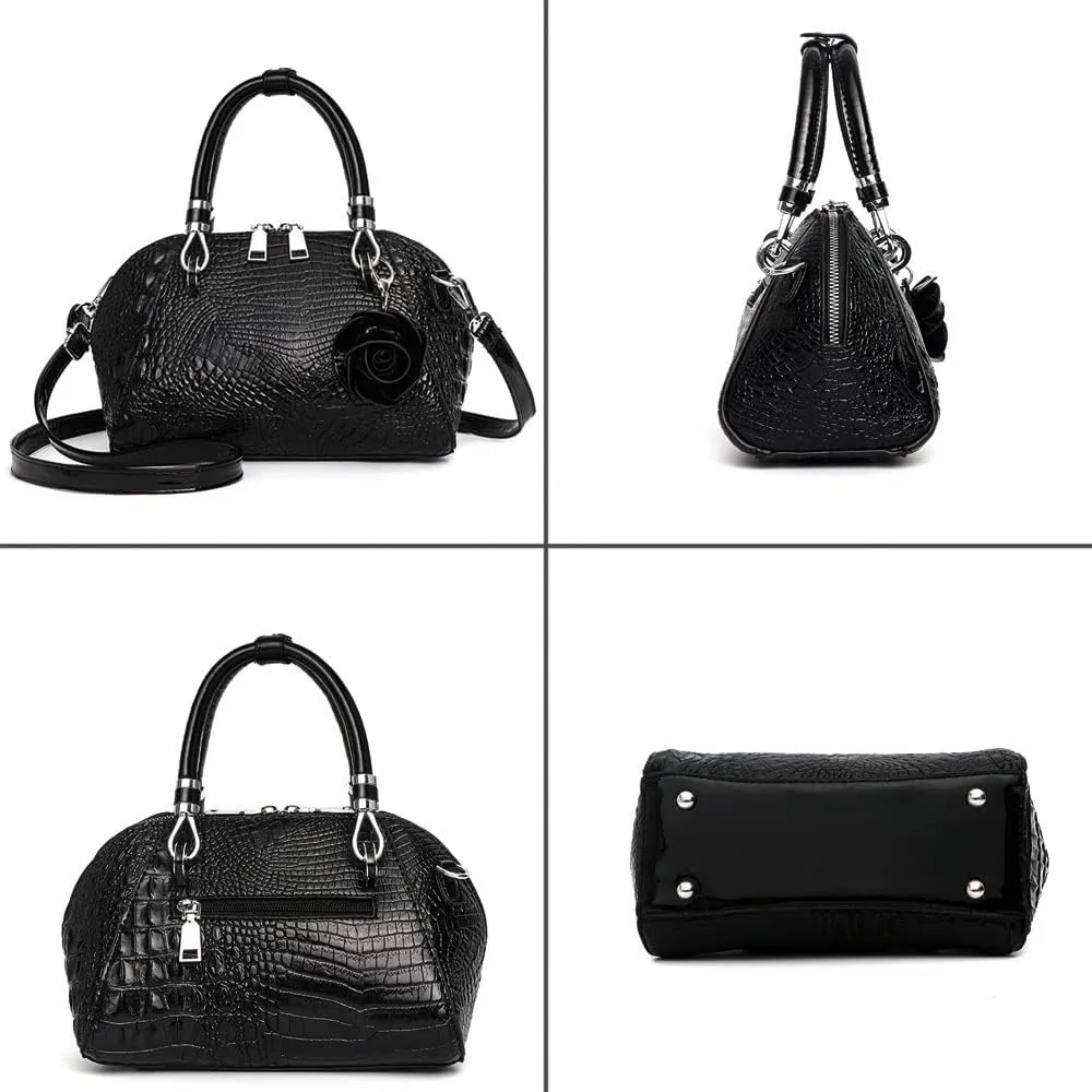 ® Women Handbag Rose Pendant Crossbody Bag Crocodile Top Handle Bag Vintage Shoulder Bag Shell Bag