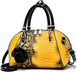 ® Women Handbag Snake Print Shoulder Bag Crocodile Leather Top Handle Handbag Rose Pendant Purse
