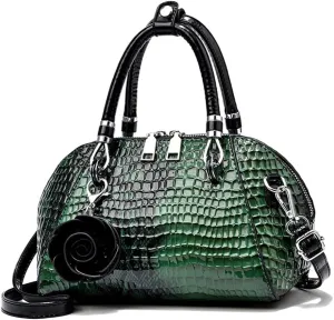 ® Women Handbag Snake Print Shoulder Bag Crocodile Leather Top Handle Handbag Rose Pendant Purse