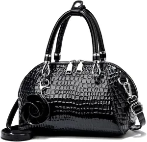 ® Women Handbag Snake Print Shoulder Bag Crocodile Leather Top Handle Handbag Rose Pendant Purse