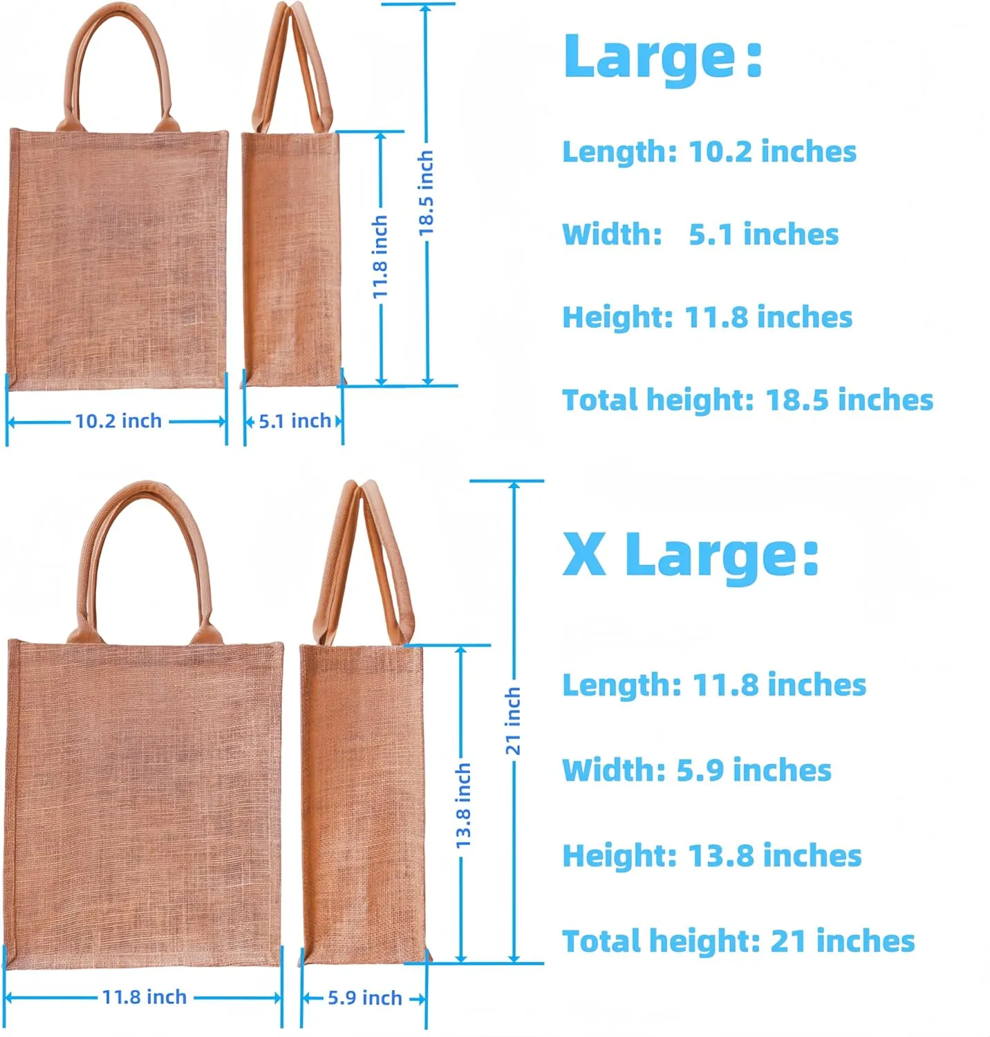10 PCS burlap tote bags beach jute burlap bridesmaid gift Vertical version10.2×11.8×5 inch/11.8×13.8×5.9 inch L/XL