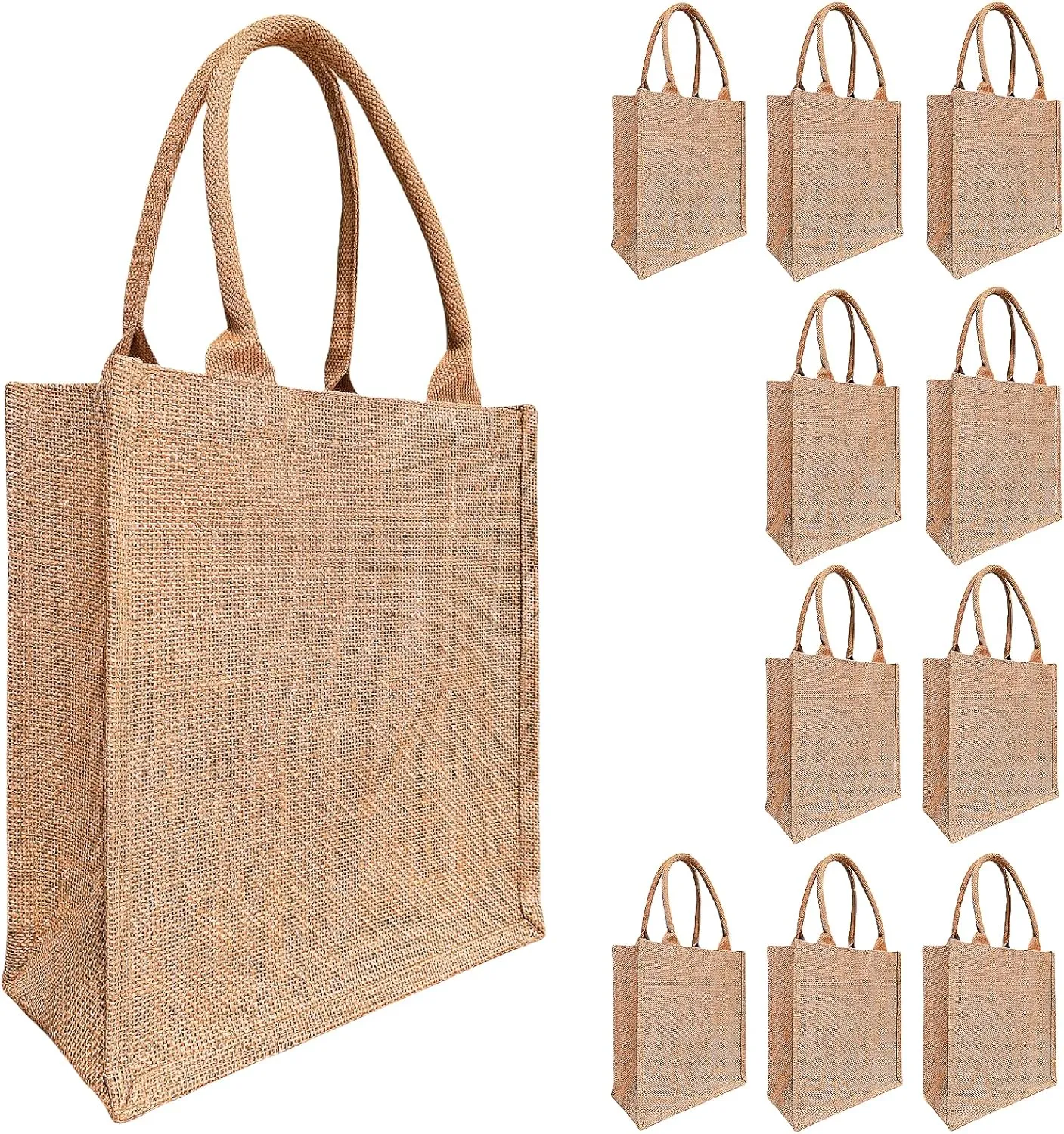 10 PCS burlap tote bags beach jute burlap bridesmaid gift Vertical version10.2×11.8×5 inch/11.8×13.8×5.9 inch L/XL