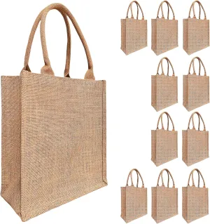 10 PCS burlap tote bags beach jute burlap bridesmaid gift Vertical version10.2×11.8×5 inch/11.8×13.8×5.9 inch L/XL