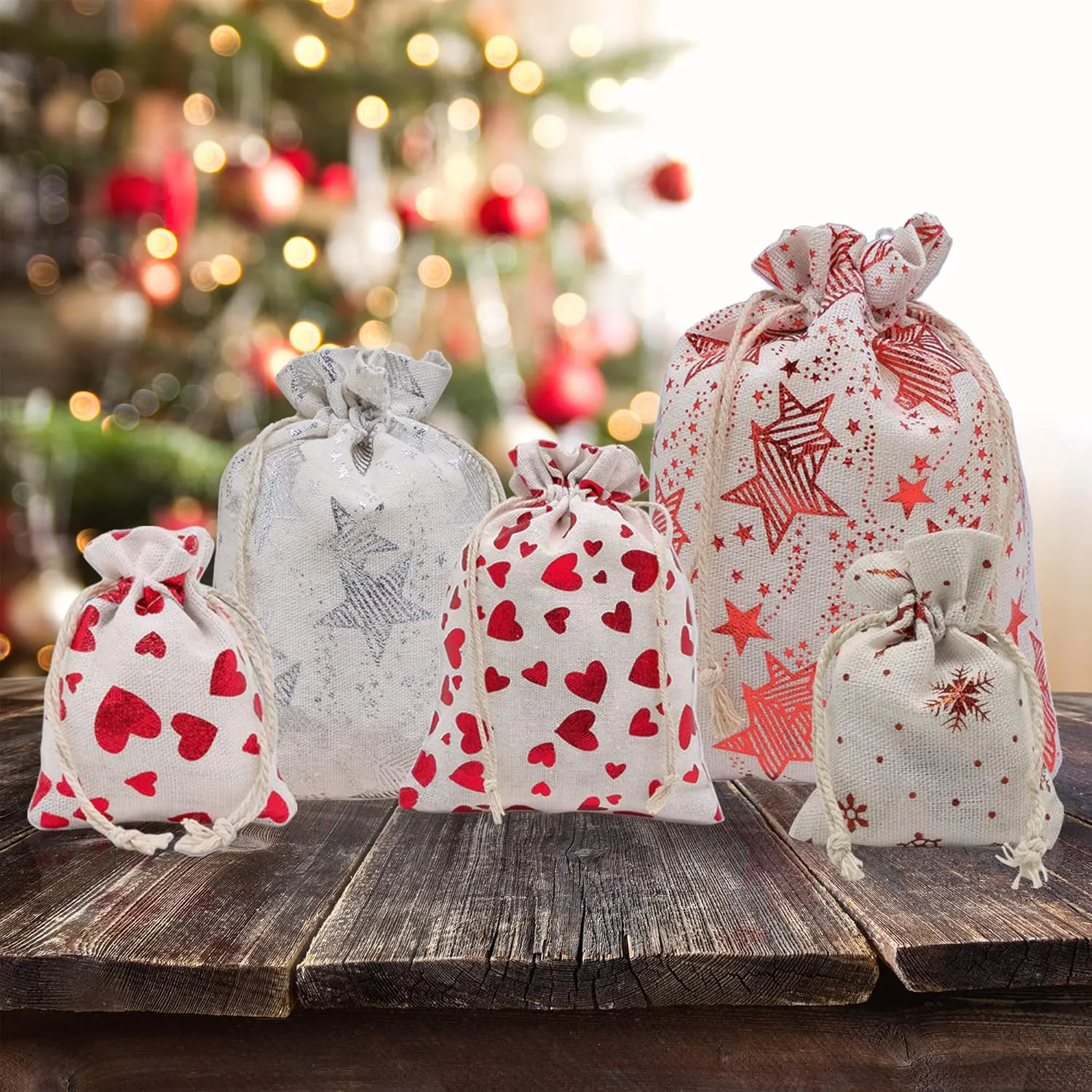 12-Pack 8x10 Reusable Cotton Canvas Muslin Gift Bags w. Drawstrings (Silver Hearts, Large) - for Presents, Party Favors, Retail, Samples by TheDisplayGuys