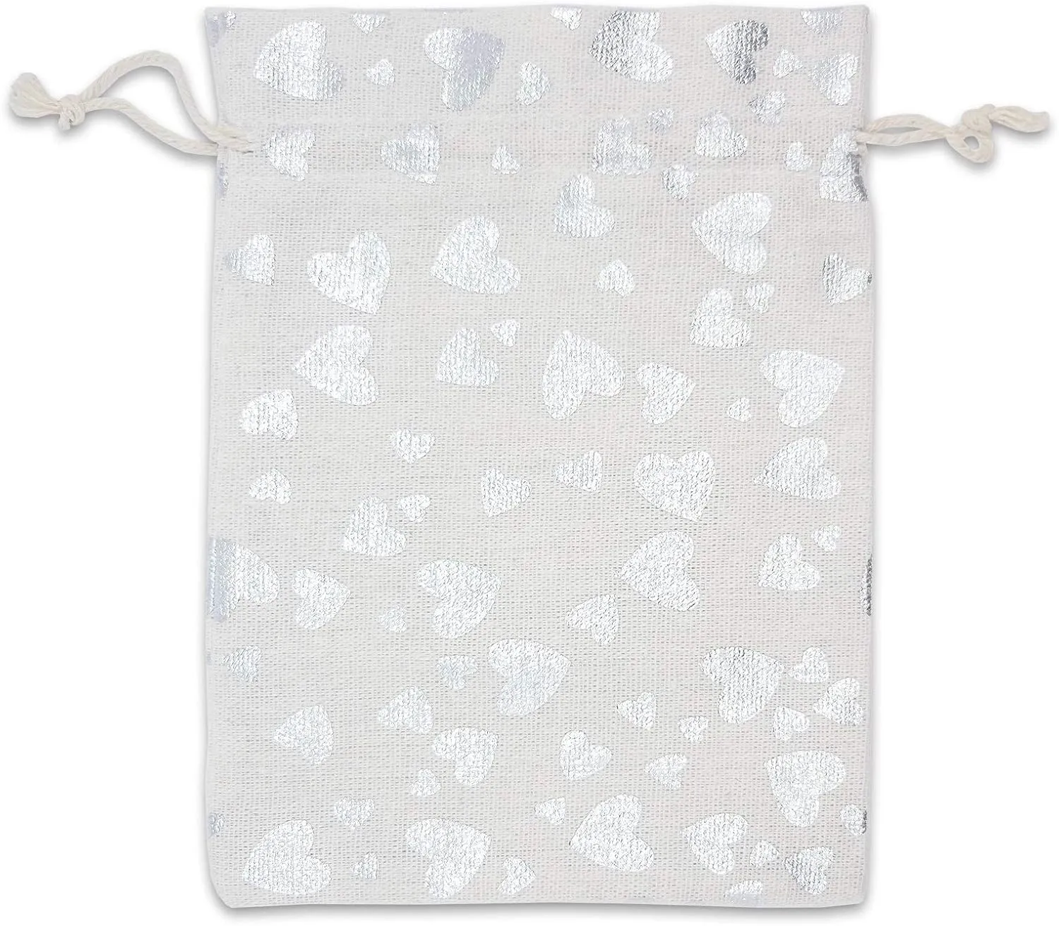 12-Pack 8x10 Reusable Cotton Canvas Muslin Gift Bags w. Drawstrings (Silver Hearts, Large) - for Presents, Party Favors, Retail, Samples by TheDisplayGuys