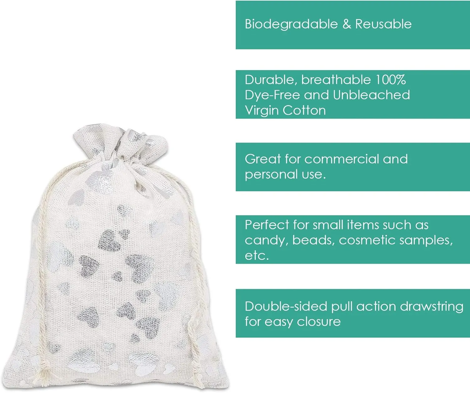 12-Pack 8x10 Reusable Cotton Canvas Muslin Gift Bags w. Drawstrings (Silver Hearts, Large) - for Presents, Party Favors, Retail, Samples by TheDisplayGuys