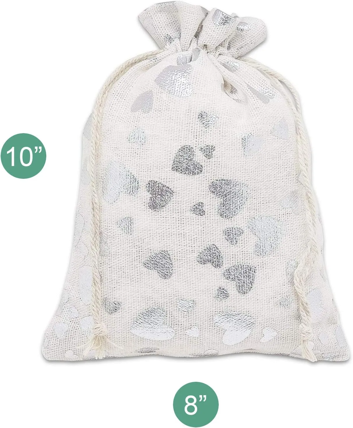 12-Pack 8x10 Reusable Cotton Canvas Muslin Gift Bags w. Drawstrings (Silver Hearts, Large) - for Presents, Party Favors, Retail, Samples by TheDisplayGuys
