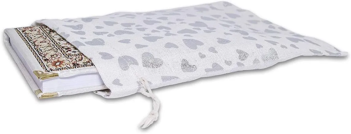 12-Pack 8x10 Reusable Cotton Canvas Muslin Gift Bags w. Drawstrings (Silver Hearts, Large) - for Presents, Party Favors, Retail, Samples by TheDisplayGuys