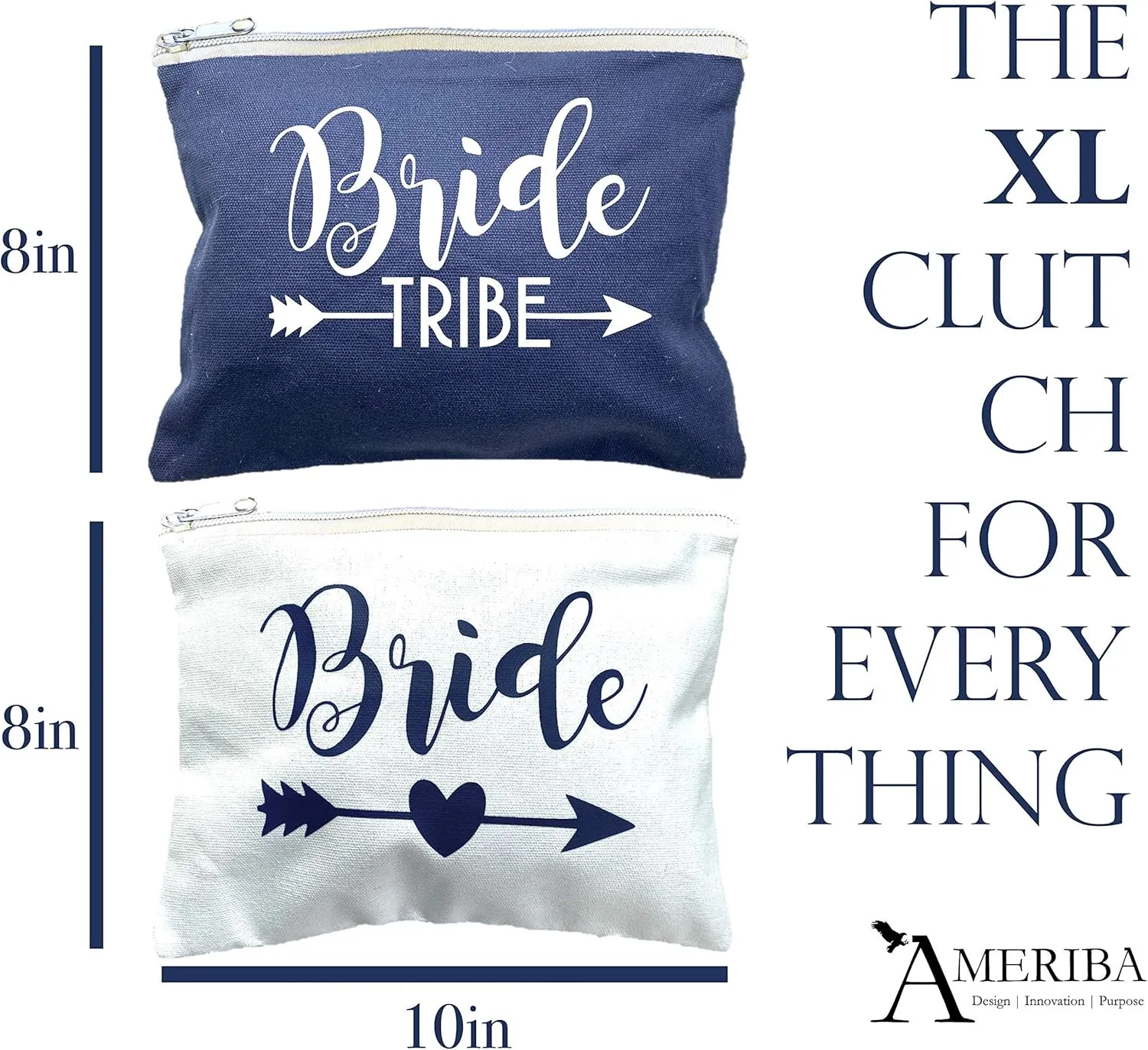 12 PACK SET   1 BRIDE BAG Premium Natural Cotton Canvas Makeup Bag- Bridesmaids Gifts for the Bachelorette Party or Bridal Shower
