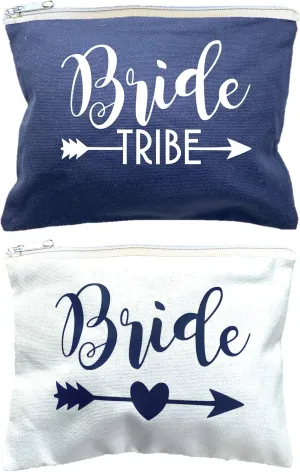12 PACK SET   1 BRIDE BAG Premium Natural Cotton Canvas Makeup Bag- Bridesmaids Gifts for the Bachelorette Party or Bridal Shower