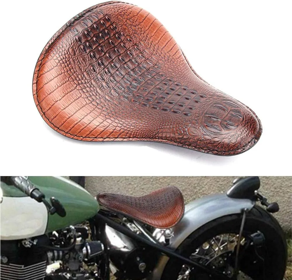 13" Brown Crocodile Motorcycle Leather Driver Seat Cushion for Harley Davidson Sportster Chopper Bobber (Brown-Crocodile)