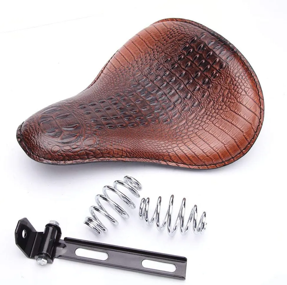 13" Brown Crocodile Motorcycle Leather Driver Seat Cushion for Harley Davidson Sportster Chopper Bobber (Brown-Crocodile)