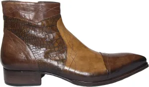 1685 Italian mens combination of 2 brown leather crocodile print ankle boots