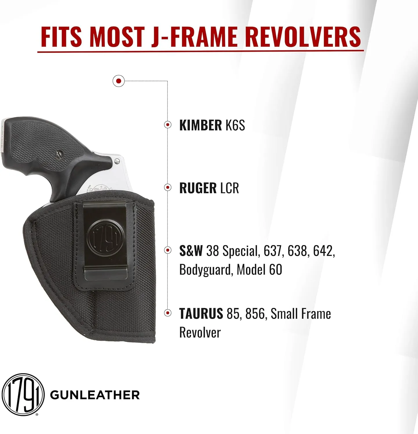 1791 GUNLEATHER J Frame Premium Leather IWB CCW Holster - Soft, Comfortable Gun Holster - Fits All J Frame Revolvers Models S&W, Ruger LCR and SP101. Max Barrel = 2.5"