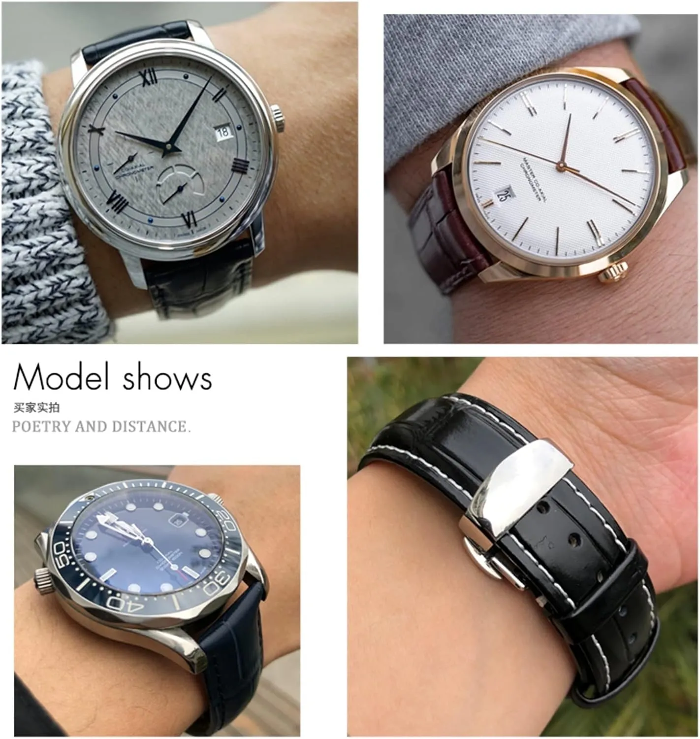 18mm 20mm 22mm True Cowhide Leather Strap Butterfly Clasp Watchband Suitable For Omega Seamaster 300 Bracelet
