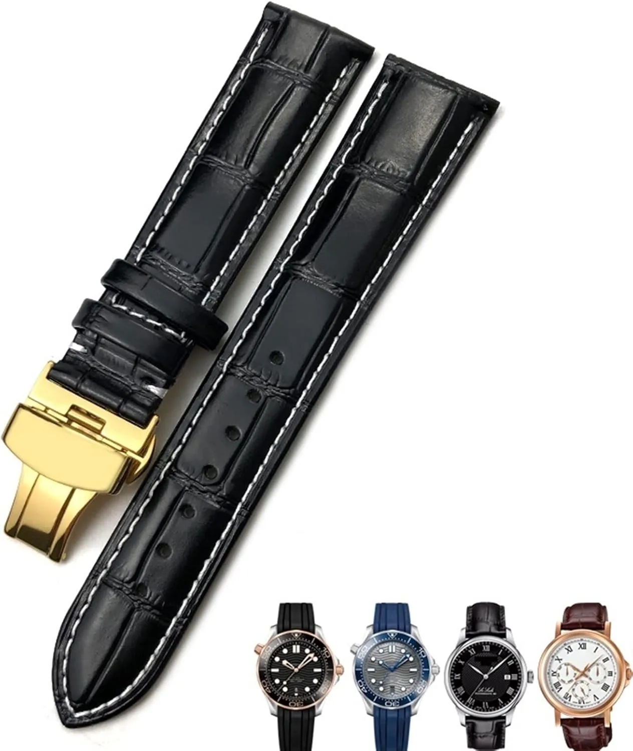 18mm 20mm 22mm True Cowhide Leather Strap Butterfly Clasp Watchband Suitable For Omega Seamaster 300 Bracelet