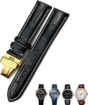 18mm 20mm 22mm True Cowhide Leather Strap Butterfly Clasp Watchband Suitable For Omega Seamaster 300 Bracelet