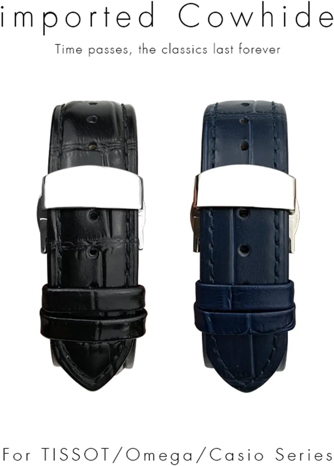 18mm 20mm 22mm True Cowhide Leather Strap Butterfly Clasp Watchband Suitable For Omega Seamaster 300 Bracelet