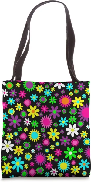 1960s vintage floral black flowers boho hippie Tote Bag