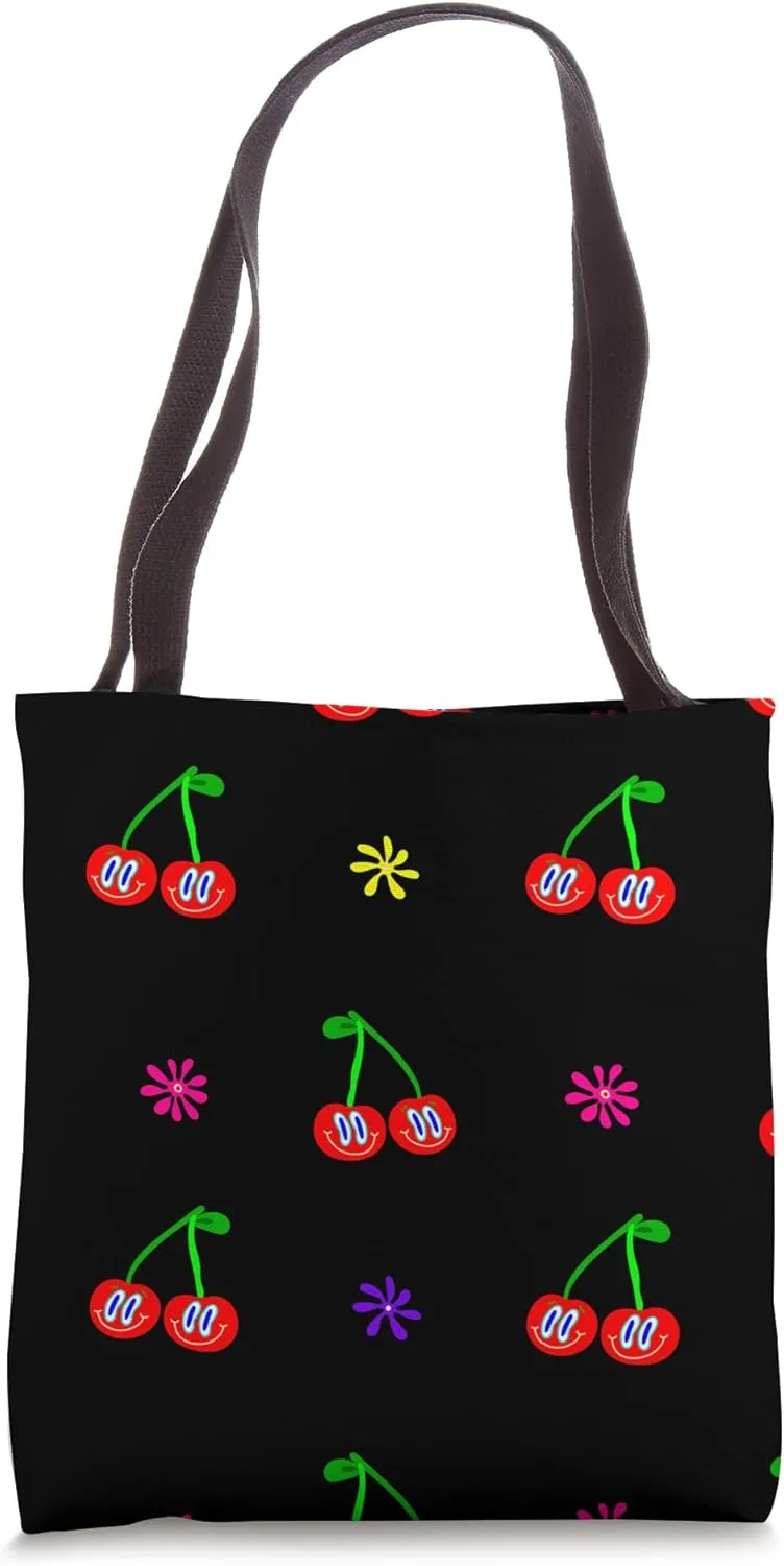 1960s vintage retro cherries groovy 60s black cherry Tote Bag