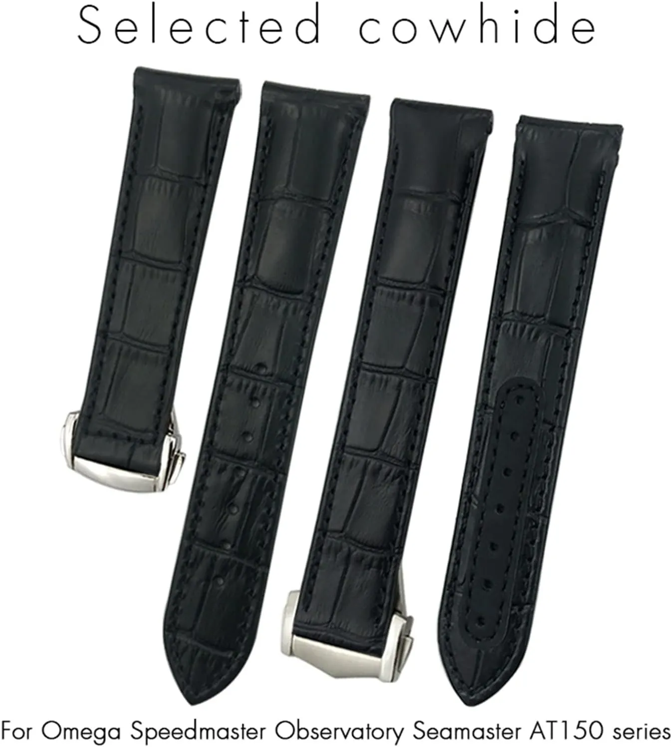 19mm 20mm 21mm Curved Leather Cowhide Watch Band Fit for Omega Speedmaster Seamaster 300 AT150 Sxwatch Watch Strap