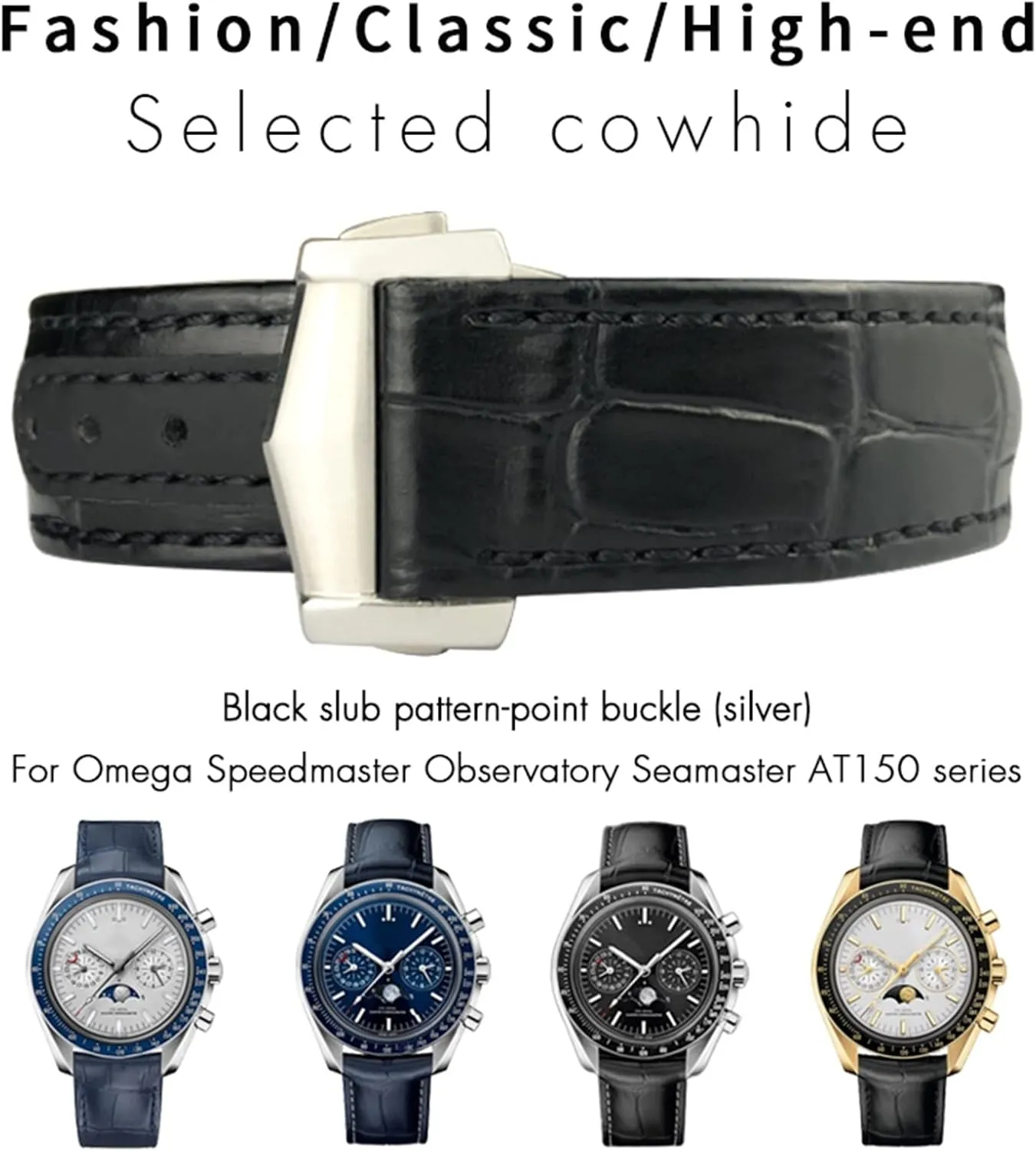 19mm 20mm 21mm Curved Leather Cowhide Watch Band Fit for Omega Speedmaster Seamaster 300 AT150 Sxwatch Watch Strap