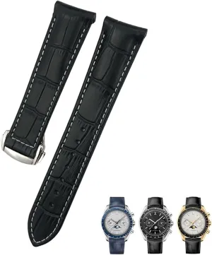 19mm 20mm 21mm Curved Leather Cowhide Watch Band Fit for Omega Speedmaster Seamaster 300 AT150 Sxwatch Watch Strap