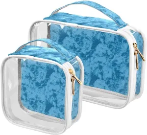 2 Pack clear Vintage Solid Blue Tie-dye Art travel toiletry bags TSA approved multifunctional bags for women shaving essentials