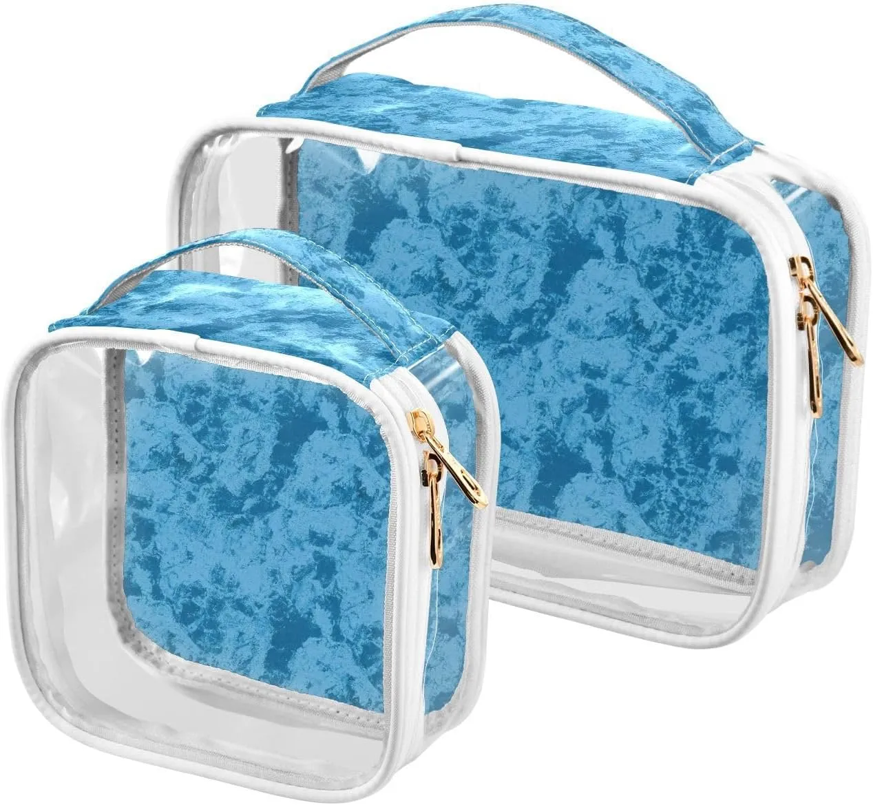 2 Pack clear Vintage Solid Blue Tie-dye Art travel toiletry bags TSA approved multifunctional bags for women shaving essentials