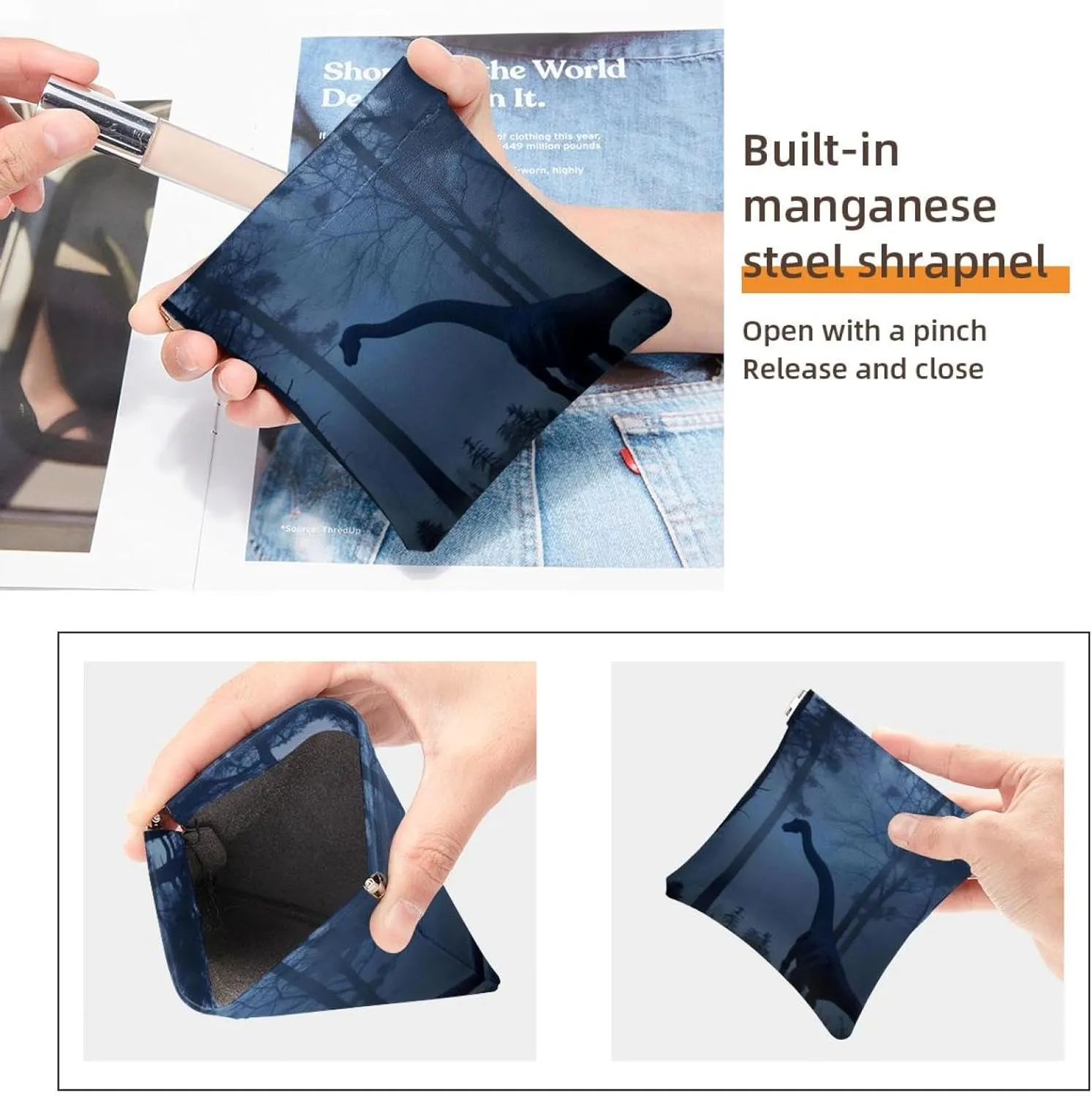 2 PCS Faux Leather Makeup Bag for Purse, Small Pouches for Purse, Mini Pocket Pouch, Multi-functional Shrapnel Storage Bag, Night Forest Dinosaur