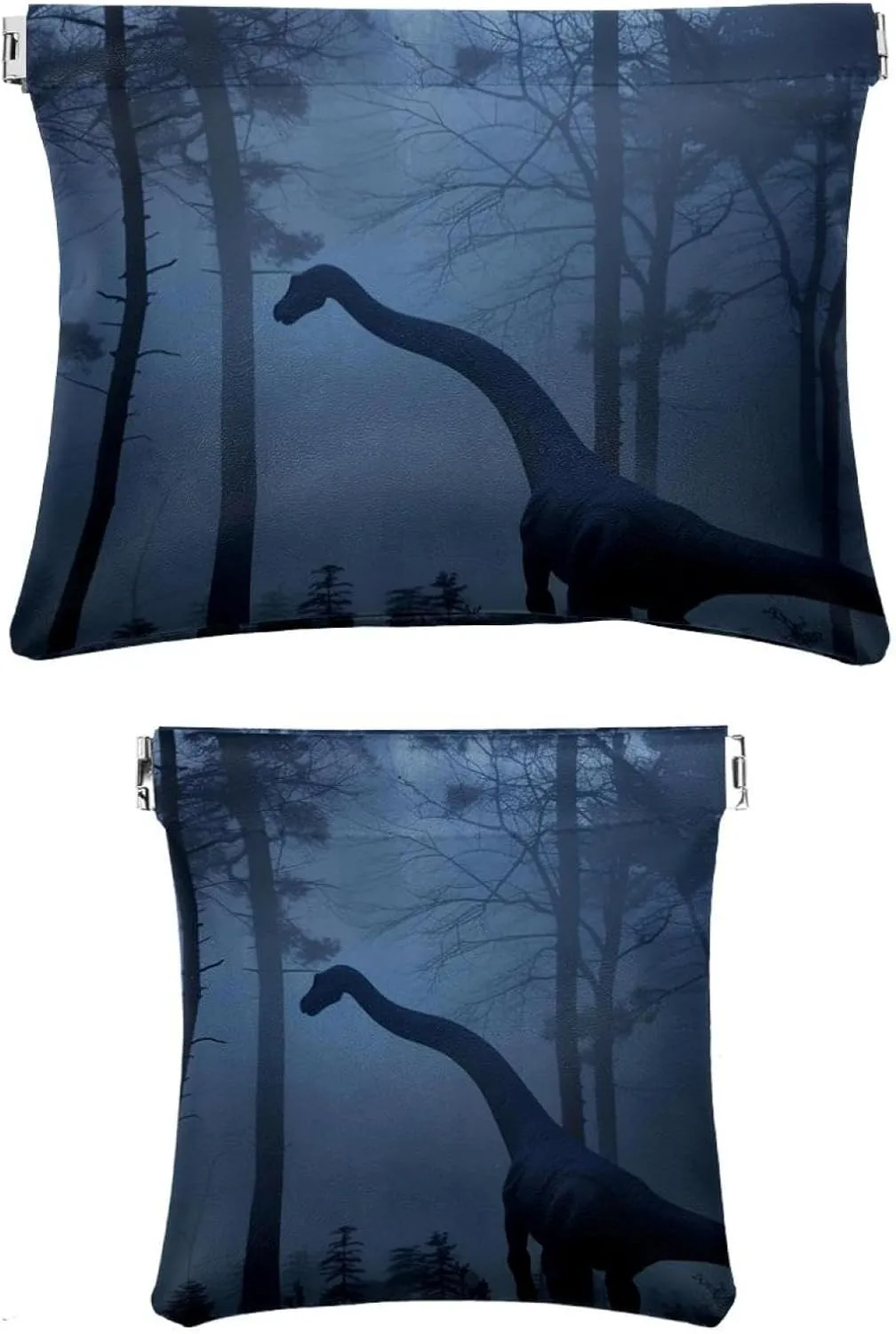 2 PCS Faux Leather Makeup Bag for Purse, Small Pouches for Purse, Mini Pocket Pouch, Multi-functional Shrapnel Storage Bag, Night Forest Dinosaur