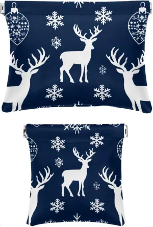 2 Pcs Faux Leather Pocket Box, Small Pouches for Purse, Mini Pocket Pouch, Mini Pocket Makeup Bag for Lipstick, Christmas Snowflake Elk Gift Blue