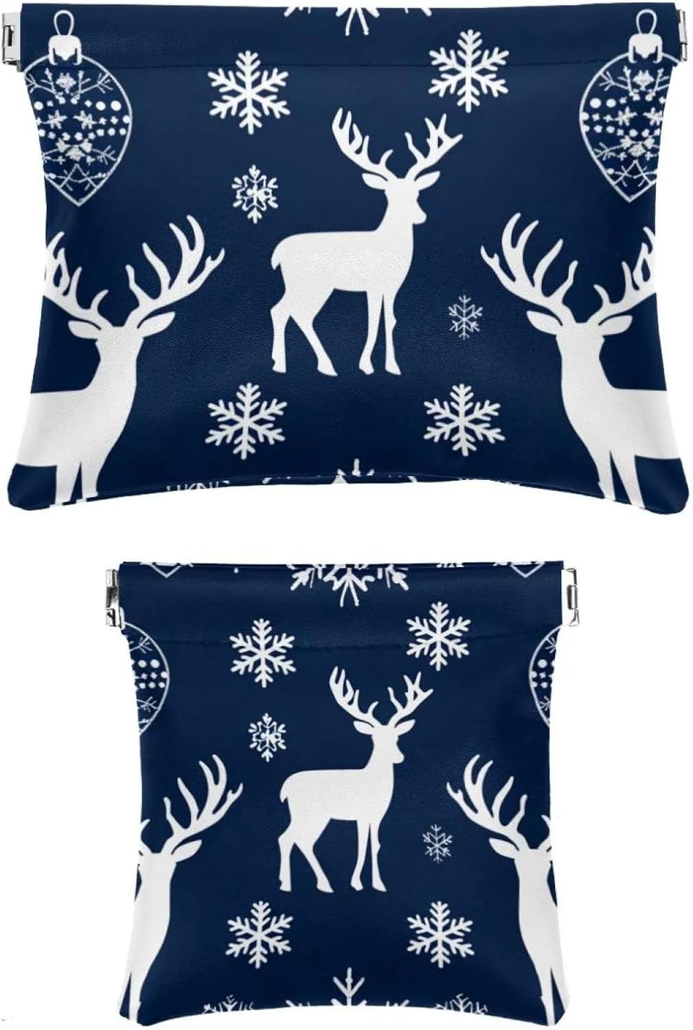 2 Pcs Faux Leather Pocket Box, Small Pouches for Purse, Mini Pocket Pouch, Mini Pocket Makeup Bag for Lipstick, Christmas Snowflake Elk Gift Blue