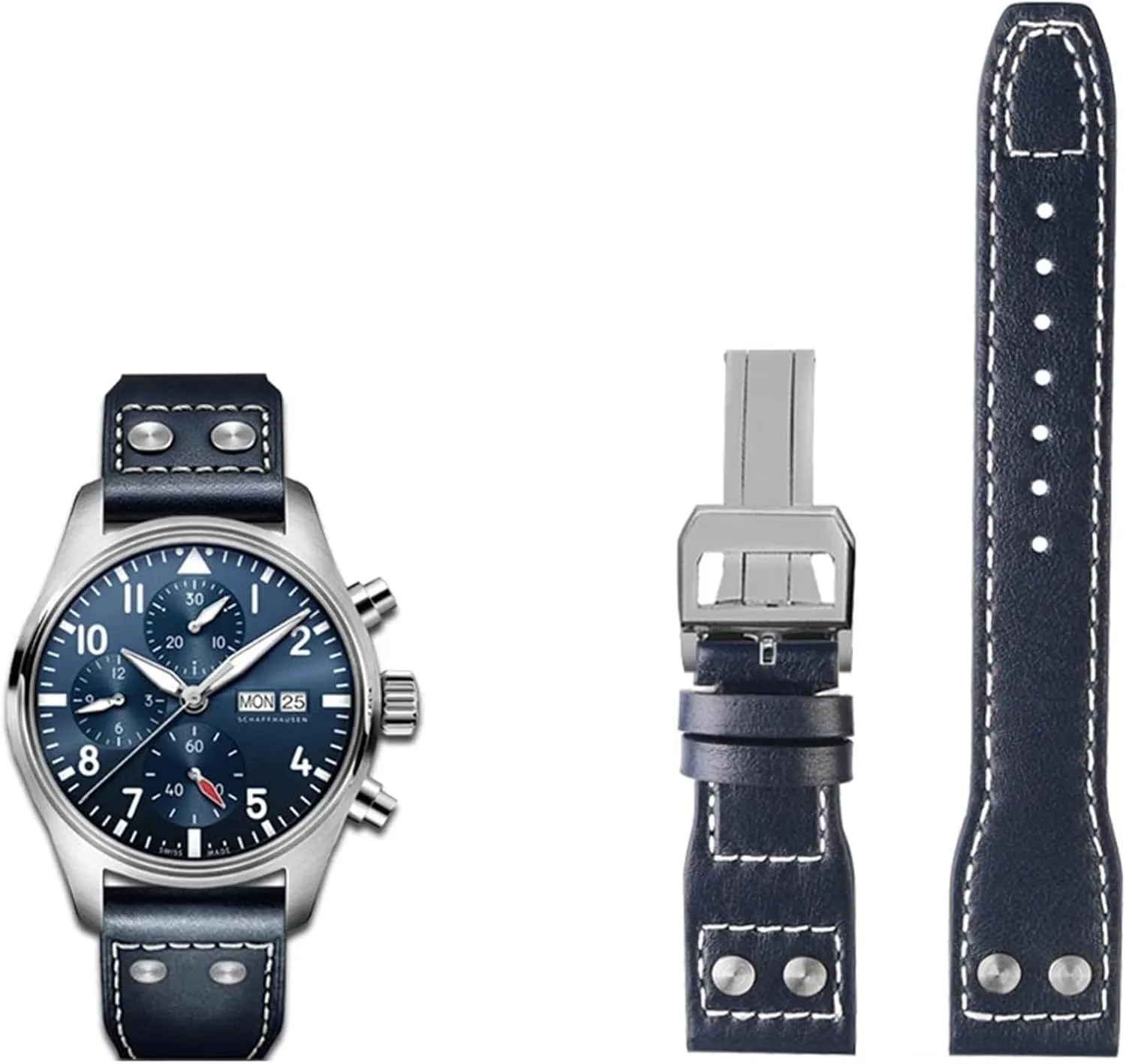 20 21 22mm Genuine Leather Rivets Watchband Fit For IWC Big Pilot Spitfire Brown Black Blue Cowhide Watch Strap