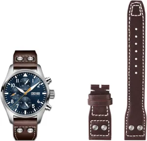20 21 22mm Genuine Leather Rivets Watchband Fit For IWC Big Pilot Spitfire Brown Black Blue Cowhide Watch Strap