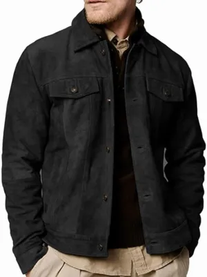 2025 Men’s Classic Suede Leather Trucker Jacket Stylish Button-Up Soft Leather Outerwear for men