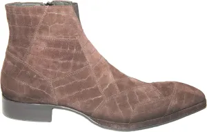 2030 Italian Brown Crocodile Print Suede Ankle Boots with Zipper