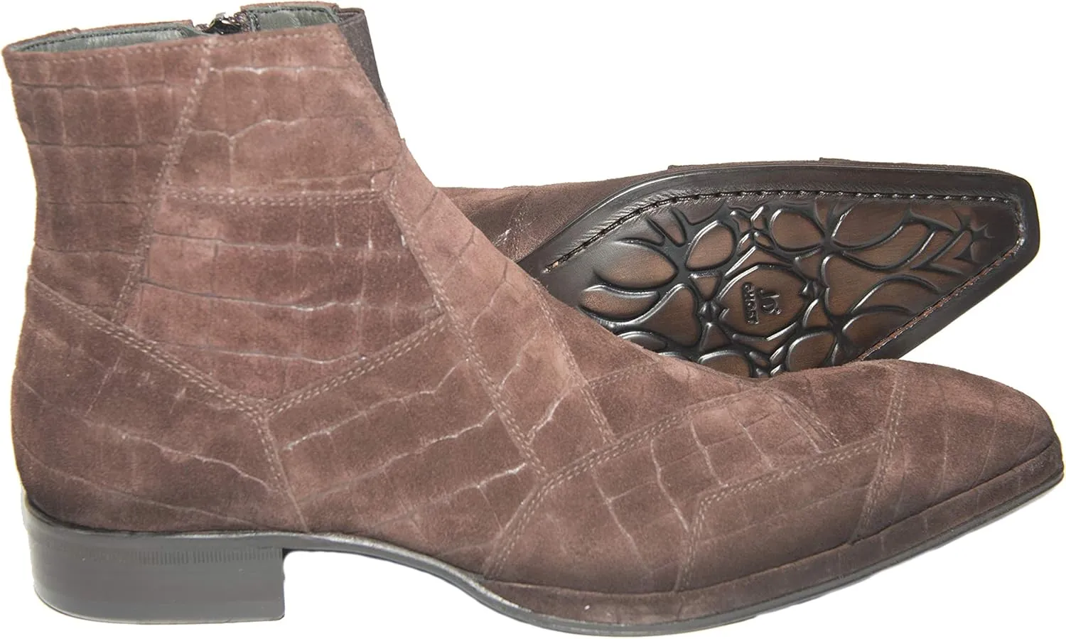 2030 Italian Brown Crocodile Print Suede Ankle Boots with Zipper