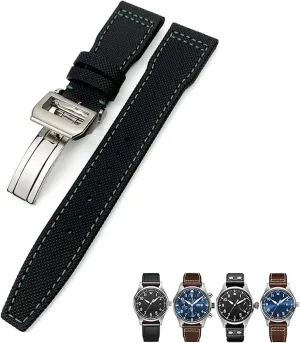 20mm 21mm 22mm High Density Nylon Calfskin Watchbands Fit for IWC Big PILOT IW5009 IW3880 Leather Watch Strap Black Wristband