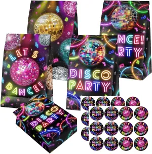 24 Pcs Disco Goodie Bags with Stickers - Retro 70s Dance Party Favor Bags, Perfect for Kids' Disco Party Supplies and Treat Bags