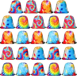 24 Pcs Tie Dye Drawstring Backpack 11.81 x 9.84 Inches Tie Dye Goodie Treat Bags Colorful Art Sport Sackpack Adjustable Packable Candy Bags for Summer Kids Dancing Birthday Party Gift