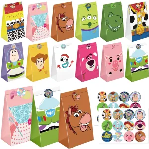 24PCS Toy Inspired Story Party Bags - Toy Theme Birthday Party Favors Decoration Cartoon Goodie Gift Candy Bags with 12 Patterns for Kids