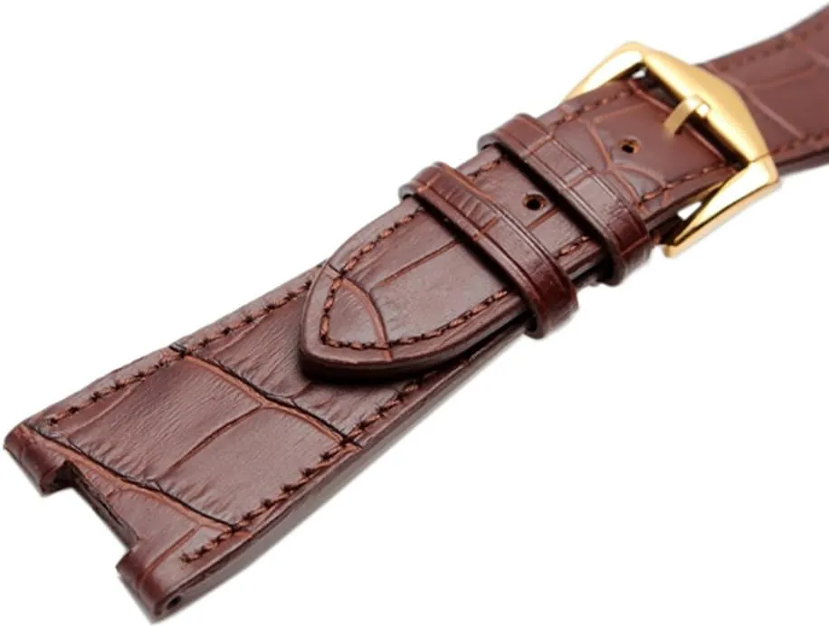 25mm Black/Brown Crocodile Grain Leather Watch Band Strap Buckle Fits for Patek Philippe [5711/5712]