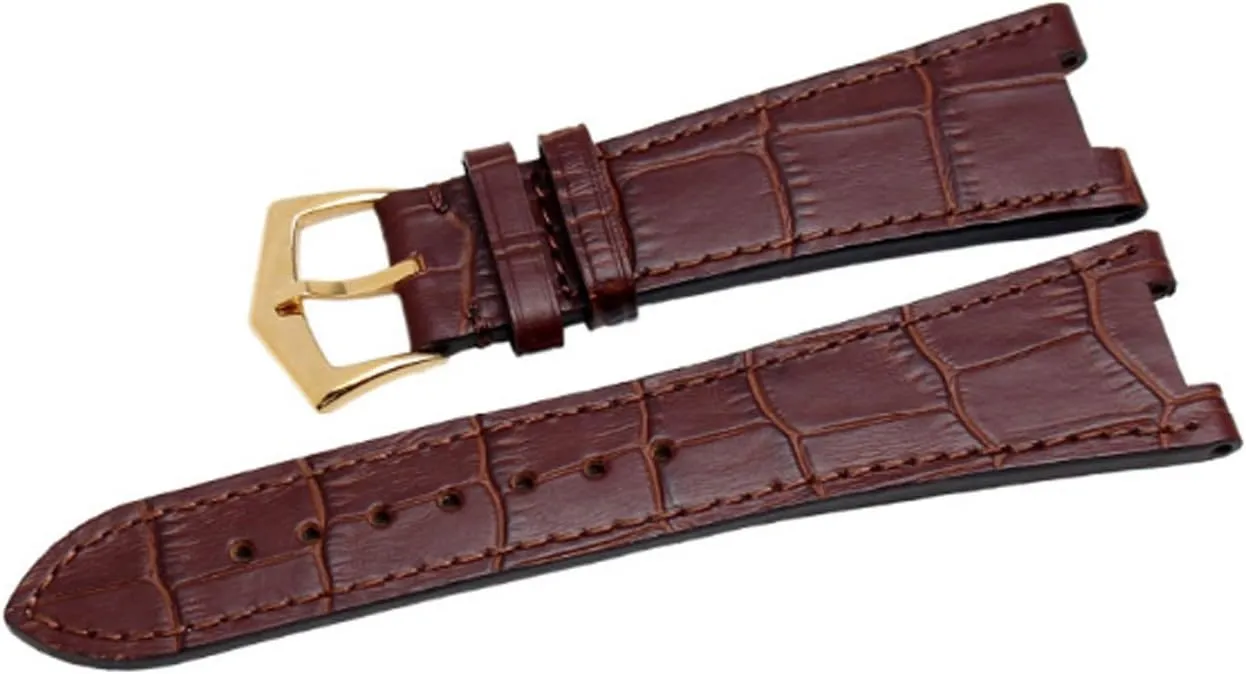 25mm Black/Brown Crocodile Grain Leather Watch Band Strap Buckle Fits for Patek Philippe [5711/5712]