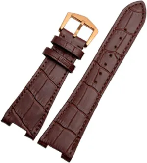 25mm Black/Brown Crocodile Grain Leather Watch Band Strap Buckle Fits for Patek Philippe [5711/5712]