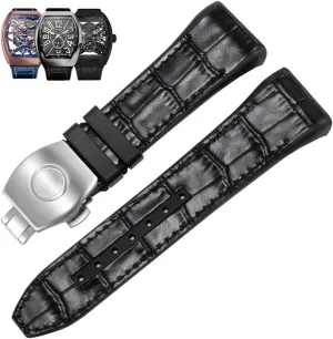 28mm Nylon Genuine Leather Silicone Watch band Black Blue Folding Buckle Watch Strap For Franck Muller V45 Series Watchbands