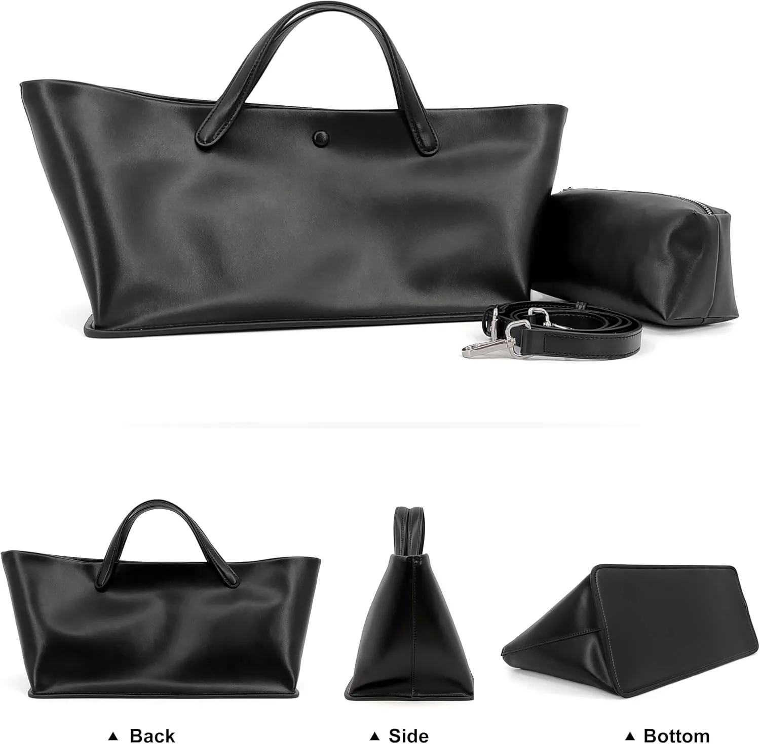2Pcs Set, Large Leather/Canvas Tote Bag for Women, Casual Designer Detachable Crossbody Shoulder Bag,Top Handle Purse